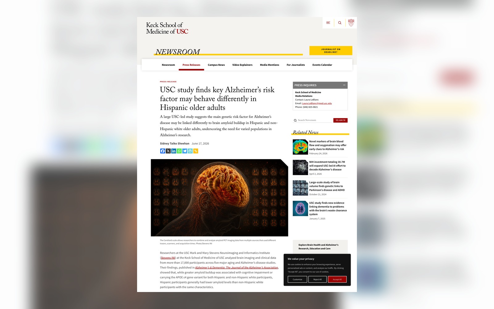 USC APOE amyloid study page capture