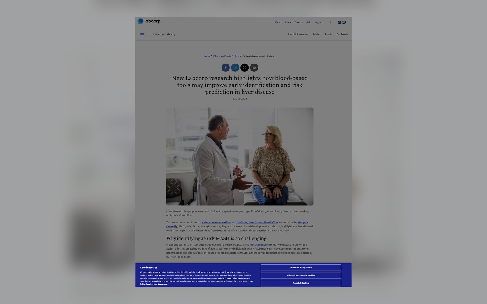 Labcorp 지방간 혈액검사 연구 정리 페이지 화면