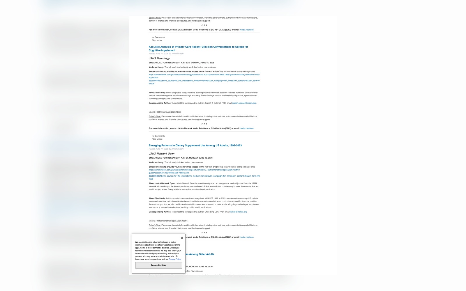 JAMA Network supplement use trends media advisory capture